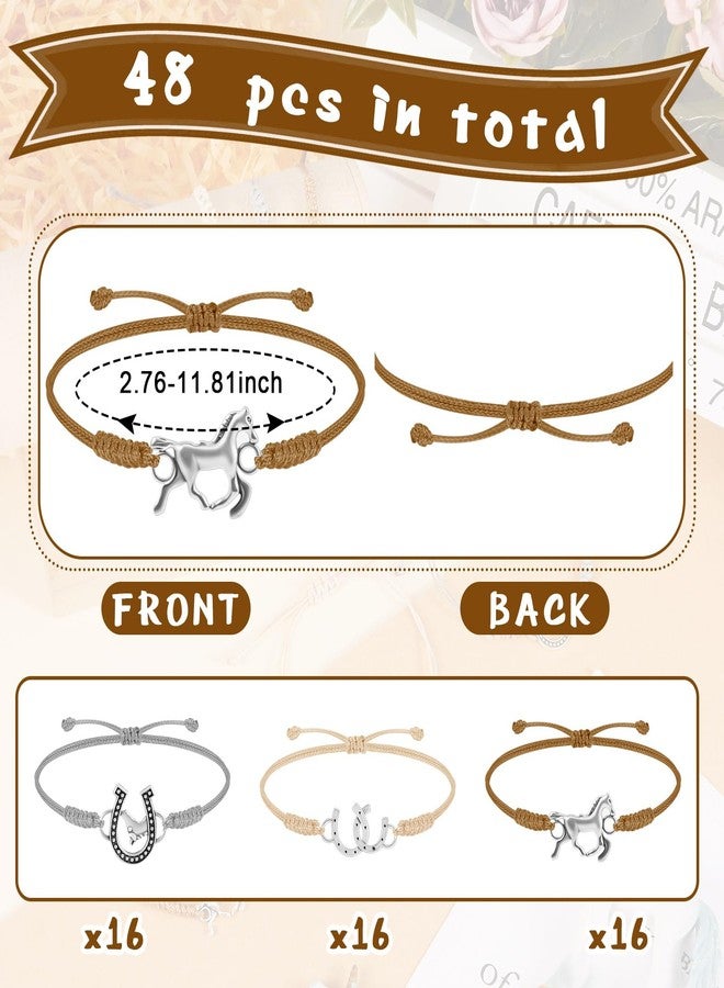 سوريو مجموعة أساور سوريو المكونة من 48 قطعة، هدايا بالجملة، أساور مضفرة من الحبل، هدايا مميزة لحفلات الزفاف، أساور لحفلات توديع العزوبية للنساء (حصان، أبيض، بيج، بني، 48 قطعة) - Image 2